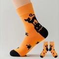 Halloween mid-calf socks with orange and black pumpkin, black cat, and spider patterns - One Size 37-46 / No.05 Orange Black Cat Pumpkin