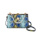 Vintage snakeskin pattern evening bag with pearl top handle and large pearl buckle closure - Blue
