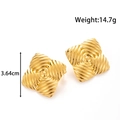 Golden geometric square earrings with wavy texture and metallic finish on white background - Irregular Wavy Style (YE-066) / Gold
