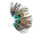 Detail of bohemian peacock feather ear cuff with golden hook for non-pierced ears - Multicolor A