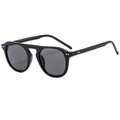 Retro black square sunglasses with metallic rivets and dark grey tinted lenses - Black Frame Black Grey Lens