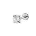 Zilveren roestvrijstalen labret-piercing met een heldere rondgeslepen zirkonia steen - 3mm Zirkonia (8mm Lengte) / Zilver (Rond)