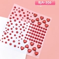 Sparkling dark red heart diamonds and round pearl facial stickers for fairy makeup - Pearl Red Heart Gems (BJA-306)