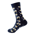 Dark blue crew sock featuring all-over yellow beer mug patterns and cotton knit texture - No. 191 Beer Print