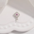 Montatura pendente fiore in argento S925 con zircone rosa e perno per perle - Stile F / Oro bianco