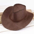Chapeau de cowboy d'été pour hommes en paille marron foncé avec texture tissée et cordelette - M (56-58cm) / café