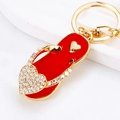 Sparkling red heart flip flop keychain with white rhinestones and gold-plated metal - Red Heart Flip-flop
