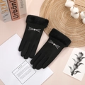 Women's black thermal touchscreen gloves with cute cat embroidery and plush cuffs - One Size / Heart-Black (Plush Lined)