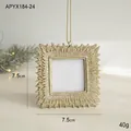 Golden square sunburst frame ornament with hanging rope for Nordic Christmas tree decor - Photo Frames