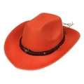 Western wool felt cowboy hat in orange with woven band and bull skull ornament - Orange