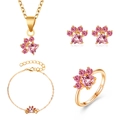 Pink heart zircon cat paw jewelry set with necklace earrings bracelet and open ring - Pink Zirconia Cat Paw Shape Set (01KC Gold 6395) / Gold with Pink Zirconia