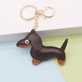 Cute dark brown dachshund leather keychain with litchi grain and gold metal lobster clasp - Dachshund / Small Brown Keychain Style