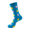 Sky blue mid-calf socks with yellow pear and pink fruit patterns on combed cotton - No. 890 Sky Blue Fruit