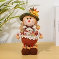 Détail de la poupée épouvantail de récolte avec jambes télescopiques et tissus d'automne - Petite Poupée Femme Debout de la Fête des Moissons
