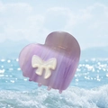 Pearlescent purple heart acetate hair claw with white bow on a sunny beach background - Striped Colorful Purple Heart Bow Claw (Approx. 7cm)