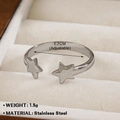 Polished silver stainless steel open star ring with dual pentagram design details - Double Star 576 / Steel