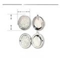 Détail du pendentif médaillon ovale en acier avec dimensions et vue intérieure ouverte - Ovale/Relief Vintage / 33x24mm / Argent Ovale (VG716)