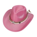 Chapeau de cowboy rose brillant avec ruban étoilé tissé et perles en bois pour adultes - M (56-58cm) / Rose rouge