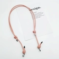 Detail of a slim pink adjustable PU leather shoulder strap with silver metal hooks - Silver Ring Buckle / Pink
