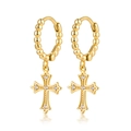 S925 sterling silver gold plated hoop earrings with cross pendants and zircon stones - Style 2 / Gold