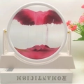 Pink hourglass moving sand art liquid motion in round white frame for desk decor - 12 Inch White Frame Stand Pink