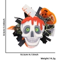 Glittery white skull badge reel with blood knife and pumpkin for Halloween - Bleeding Skull Style