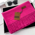 Elegant rose red cashmere-like scarf with thick fringe and premium leather brand tag - 43# Rose Red