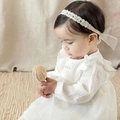 White floral lace headband with adjustable organza ribbon for baby girls and infants - Double Row Small Lace