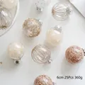 25-piece champagne gold and white 6cm Christmas ball set with pearl and glitter finish - 6cm / Champagne