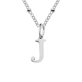 Minimalist silver titanium steel beaded chain necklace with polished letter J pendant - Letter J / Silver