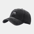 Vintage dark gray washed cotton baseball cap featuring a white dog embroidery on the front - Black