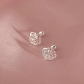 Silver crown screw-back earrings with hollow lace design and ball back for women - Hollow Crown Shape (A184)