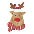 Cute reindeer felt cutlery holder with red nose and scarf for Christmas table decor - Cartoon Reindeer