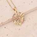 Golden 18K necklace with round moon pendant featuring colorful zircon stones and arrows - Wings Star Arrow