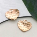 Pair of rose gold heart pendants with you love engraving for DIY jewelry making - Stamped Love You Heart