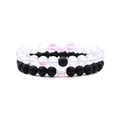 Lot de bracelets en perles de pierre naturelle 8mm blanc mat et noir avec accents contrastés - Noir Mat + Pierre de Lune Blanche