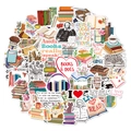 Detailed pile of 50 waterproof reading stickers with book quotes for kindle and laptop - Reading Stickers 50C