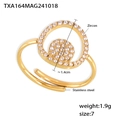 Golden stainless steel ring with double circle zircon inlay in US size 7 minimalist style - US 7 / Ring / Gold
