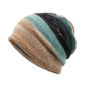 Multicolor striped knit beanie with vintage brown and blue patterns for winter wear - Lake Blue Brown Striped Colorblock (7#)