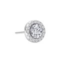 Classic silver round stud earring with a large clear center stone and outer halo stones - One Pair / Silver