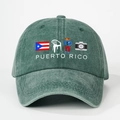 Dark green washed cotton baseball cap featuring vintage Puerto Rico illustration - Dark Green