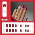 Press-on nail set W927 featuring solid red and white quail egg patterns in medium-long length - Dark Red Speckled (Glue Type)