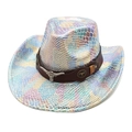 Iridescent snake pattern cowboy hat with metal bull head ornament on a decorative band - M (56-58cm) / White