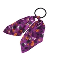 Close-up of Halloween hair scrunchie with purple satin ribbon and festive patterns - Purple Halloween Element Pattern