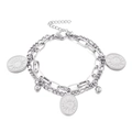 Double-layer stainless steel bracelet with sun and moon oval pendants in silver finish - Silver (KB150603-Z)