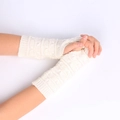 Winter cream cable knit fingerless gloves with thumb hole for women warmth - One Size / White
