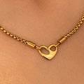 Golden titanium steel heart necklace with mom engraving on a box chain for women - Gold MOM Heart