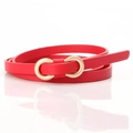 Minimalistischer roter Leder-Schmalgürtel für Kleider mit goldener ovaler Schnalle - Rot