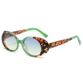 Retro oval sunglasses with green transparent frames and floral print temples - Regular / Green Floral Frame Blue Yellow Lens