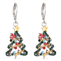 Christmas tree drop earrings with colorful rhinestones and a red bow on white background - 15 White K 2559